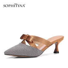 SOPHITINA/пикантные женские шлепанцы с острым носком; модная летняя обувь с бантом-бабочкой; классические женские шлепанцы на высоком тонком каблуке; MO190