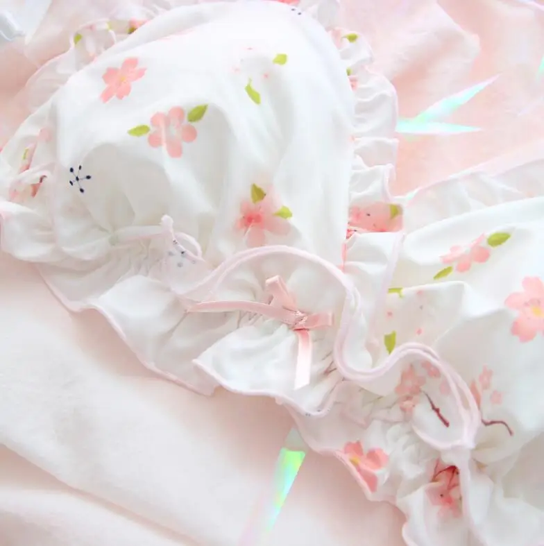 Облачный цветок вишни девушка фея милые студенческие кольца для контролирования сна-свободный бюстгальтер японский мягкий девушка нижнее белье костюм
