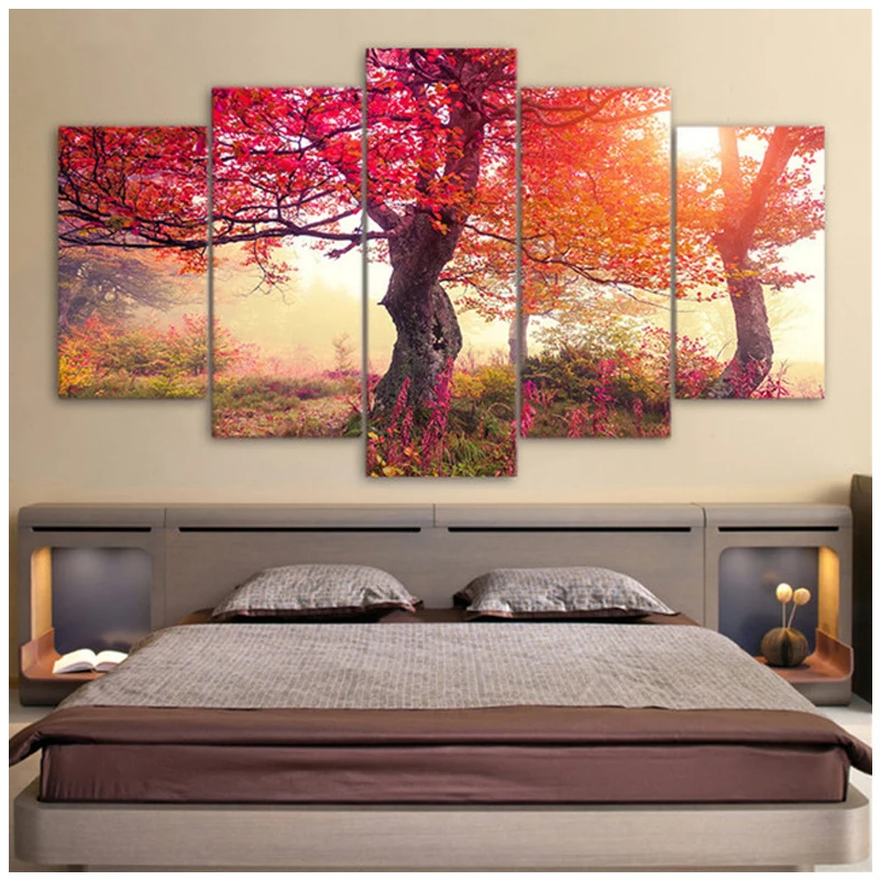 5d Diy Diamond Painting 5pcs Red Seasons Trees Forest paintings by number cross Stitch Full Embroidery MosaicZP-2747 | Дом и сад