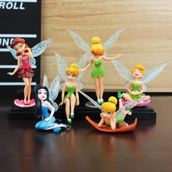 

6pcs/lot Kawaii Cosplay Tinkerbell Dolls Flying Flower Fairy Action Figures Animation Educational Toys for kid gift