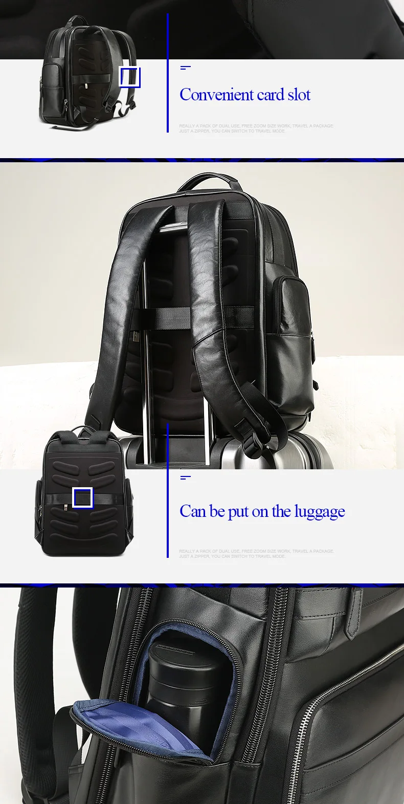 BOPAI роскошный рюкзак из натуральной кожи для мужчин и женщин, черный рюкзак для путешествий, верхний слой из коровьей кожи, мужские деловые рюкзаки для ноутбука
