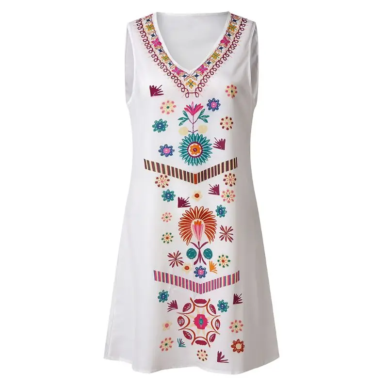 

Plus Size Women Boho Sleeveless V Neck Sundress Ladies Holiday Beach Dress Tops