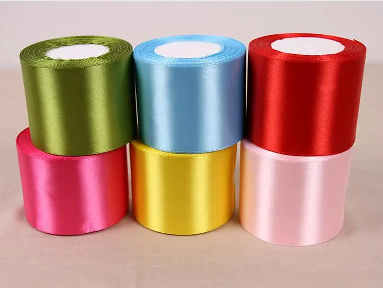 

75mm 25yard/pieces Silk Satin Ribbon with gold Wedding Party Decoration Gift Wrapping New Year Apparel Sewing Fabric gift Ribbon