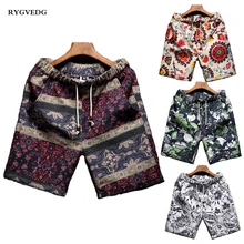 Высококачественные хлопковые льняные мужские пляжные шорты, узкие прямые шорты большого размера с гавайским принтом, шорты для бега, фитнеса, отдыха, пять штанов