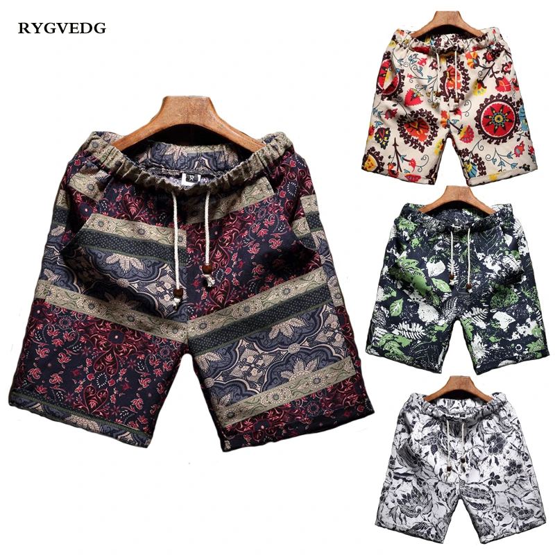 

High quality Cotton Linen Men Beach Shorts Slim Straight Large Size Hawaiian Printed Shorts Running Fitness Leisure Five Pants