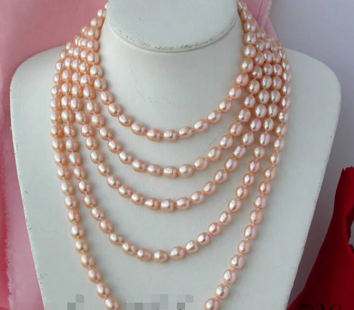 

shipping z2187 100" 10mm pink rice freshwater pearl necklace