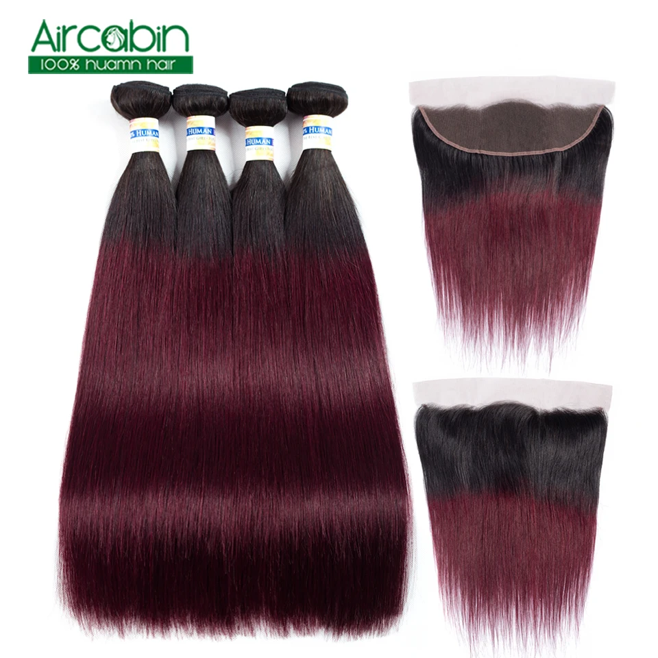 

Straight Hair Bundles with frontal 1B 99J Brazilian Hair Weave Bundles Human Hair Extensions 4 Bundles With Closure Non Remy