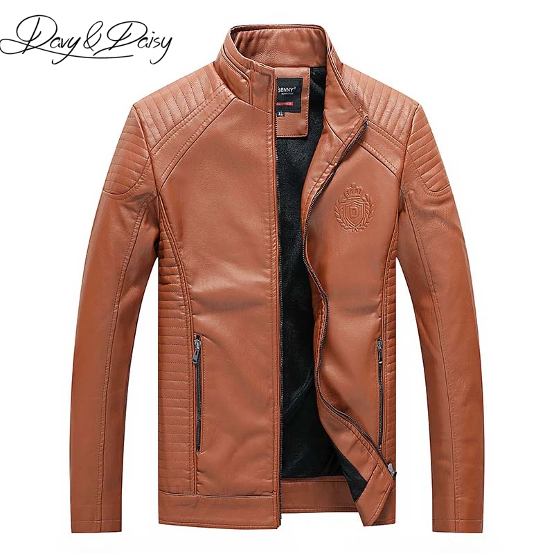 

DAVYDAISY New Arrival PU Leather Jacket Men Autumn Stand Collar Zipper Men Coat Casual Dress Leather Coat Plus Size 6XL DCT-227