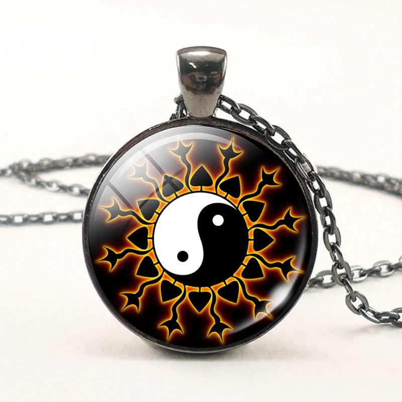 Черный Белый Готический ожерелье Инь Янь стеклянный кабошон кулон Йога ювелирные изделия дзен День рождения Рождественский подарок для любителя йоги