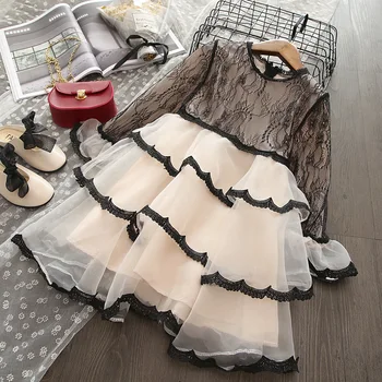 

Baby Girls Lace Wedding Party Prom Dresses Long Sleeve Kids Clothes Elegant Multi-layer Ruffle Princess Dress Cupcake Dress
