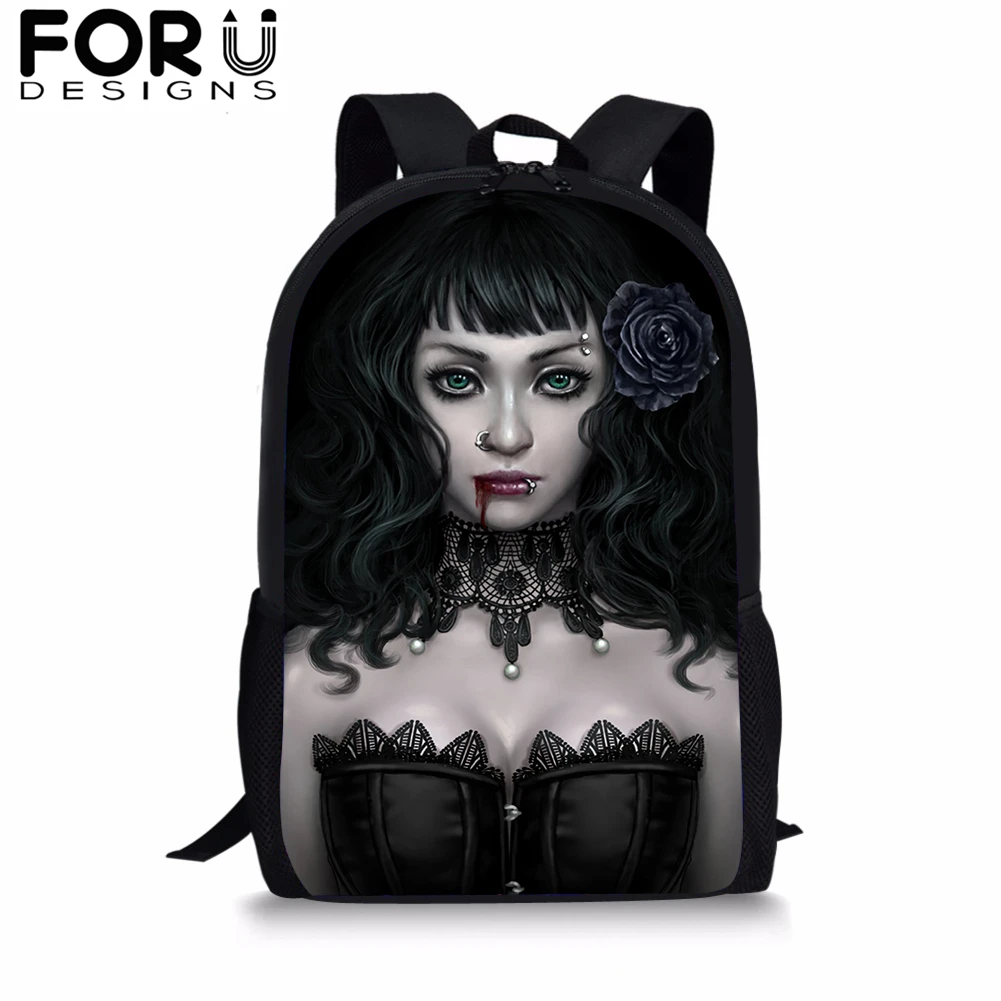 

FORUDESIGNS Gothic Dark Art School Bag for Kids Girls Black Backpack Preppy Teenagers Child Bookbag Mochila Satchel Daypack