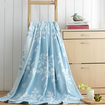

Home textile 100%Cotton Gauze Towel Blanket blue beatuiful leaf Blanket 150*200cm Throw On Bed Sofa Portable Summer Bedding