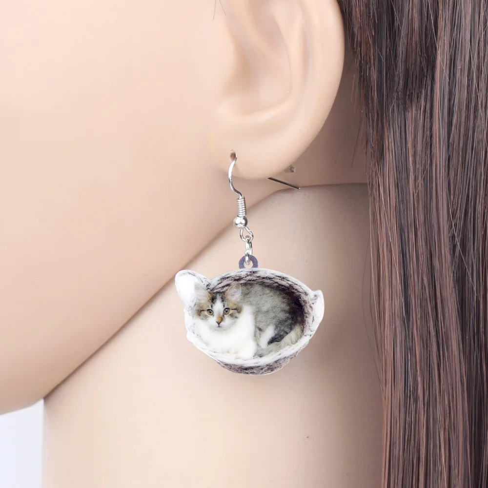 Bonsny акриловые Милые серые котята корзина для кошек серьги большие длинные