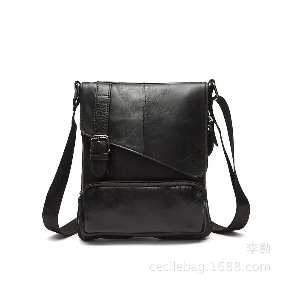 DALFR сумка через плечо из воловьей кожи мужская сумка на плечо из натуральной кожи для мужчин 15 дюймов повседневная мужская сумка-мессенджер дизайнерские сумки - Цвет: Black