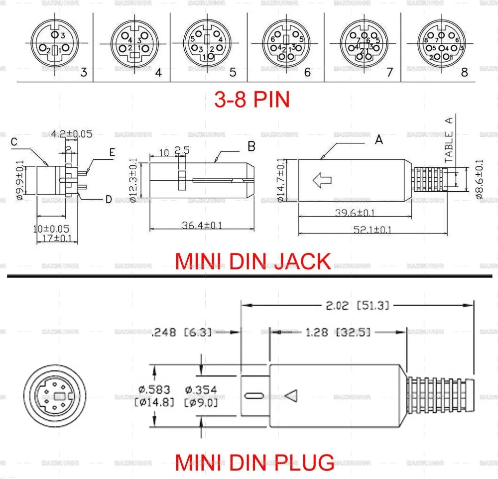 10 x 8-Pin Mini DIN Socket Connector