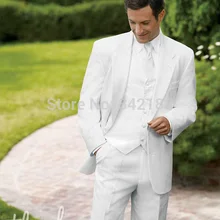 EMS! стиль белый свадебный смокинг костюм Свадебные Мужские костюмы(куртка+ брюки+ жилет+ галстук