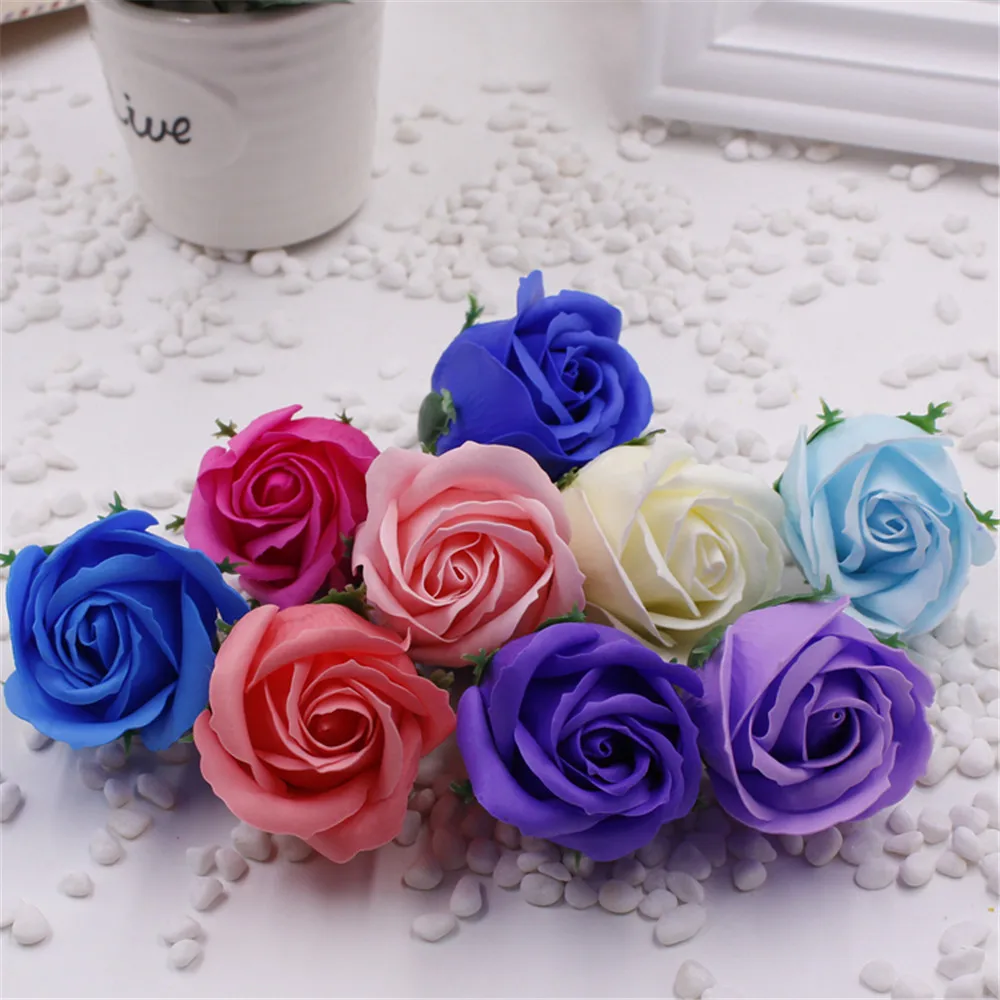 

5Pcs 5cm Colorful artificial Rose Soap Flower Romantic Wedding Party Gift Handmake Flower Petals real touch flowers