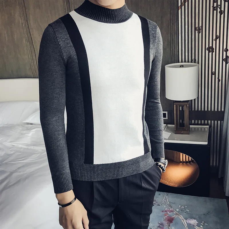 Men's self cultivation sweater personality stitching design long sleeve