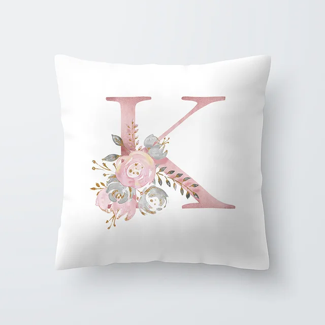 Cushion Covers Pink Peony Letter Alphabet Decorative Pillows Cushion