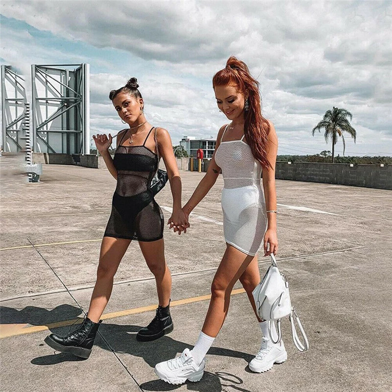 

Sexy Women Summer Fishnet Cover Ups Sexy Hot Female See Through Beach Mini Dress