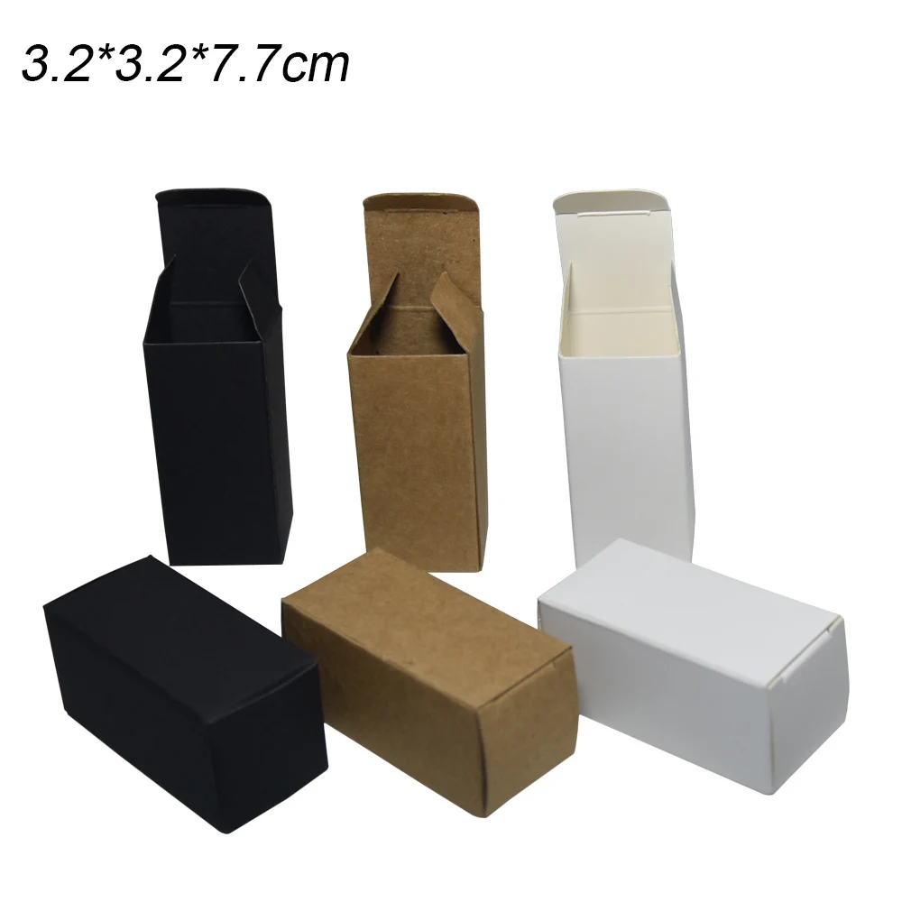 

50pcs Brown Kraft Black White Paper Box Perfume Cosmetic Oil Package Paperboard Carton Foldable Craft Boxes (3.2*3.2*7.7cm)