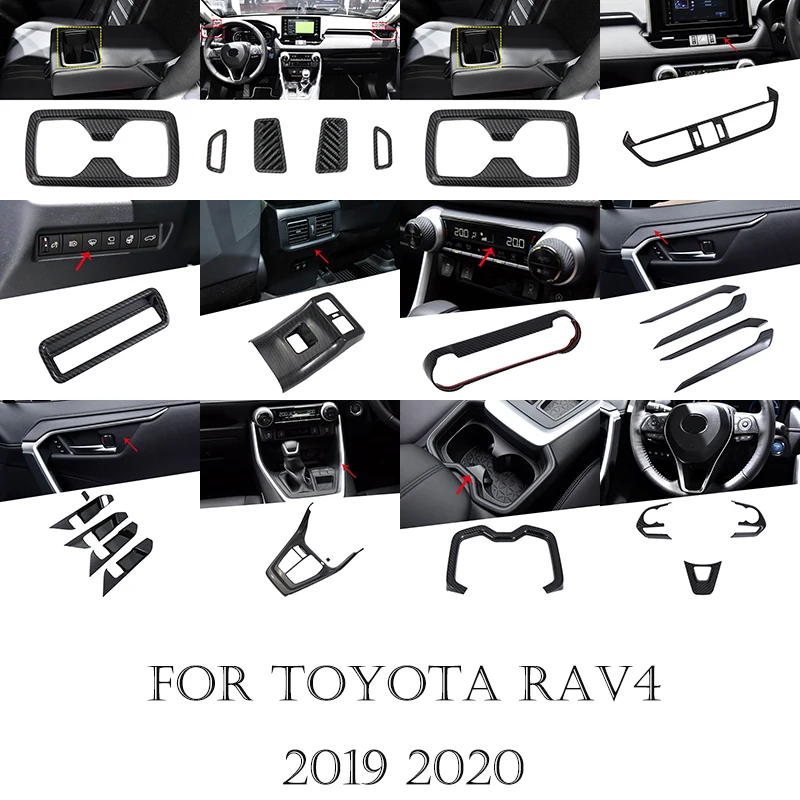 

Carbon Fiber Interior Mouldings Steering Wheel Water Cup Door Handle Bowl Air Conditioning Cover For Toyota RAV4 2019 2020