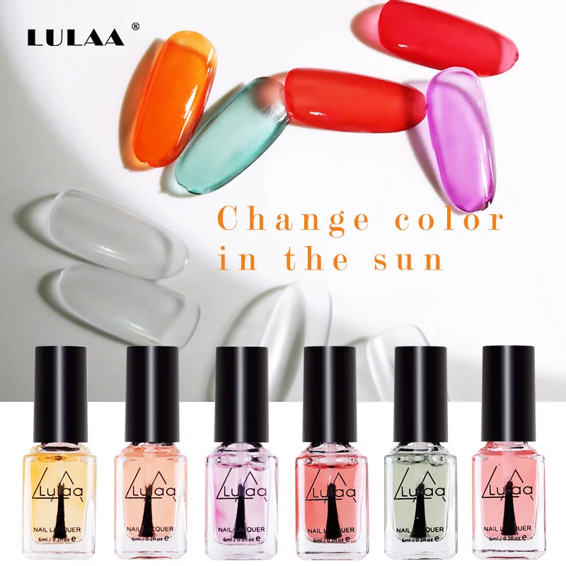 

LULAA 2019 Nail Art Color changing Nail Polish 6ml Color Nails Quick Dry Shiny Nail Polish Top Coat Change color in the sun