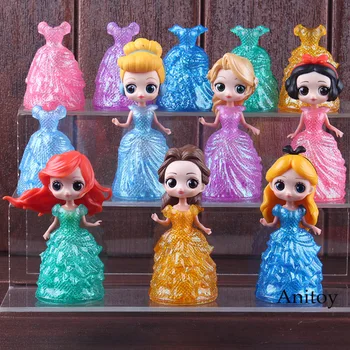 

Princess Belle Snow White Cinderella Rapunzel Alice Ariel PVC Action Figures Toys Dolls 6 Princesses + 6 Dresses = 12pcs/set