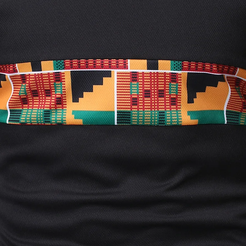 Модные Африканский узор «Кенте» хлопковая футболка для Мужская, с короткими рукавами, Гана, топы со вставками с геометрическим принтом Футболка Цвет заблокирован, одежда