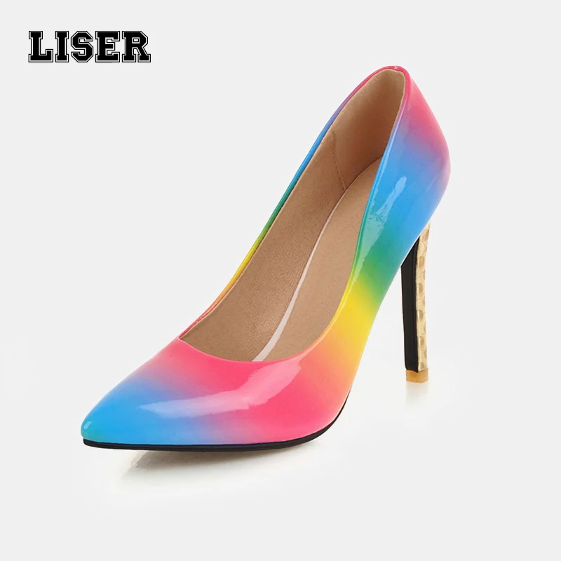 

2019 spring new arrival women fashion pumps candy rainbow color super high stiletto patent leather designer banquet dress shoes