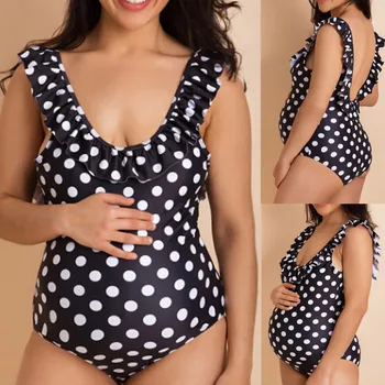 

Women Tankinis Maternity Swimwear Wave Point Print Ruffles Clothes Sexy Swimsuit One Piece Suit Set купальние для беременных