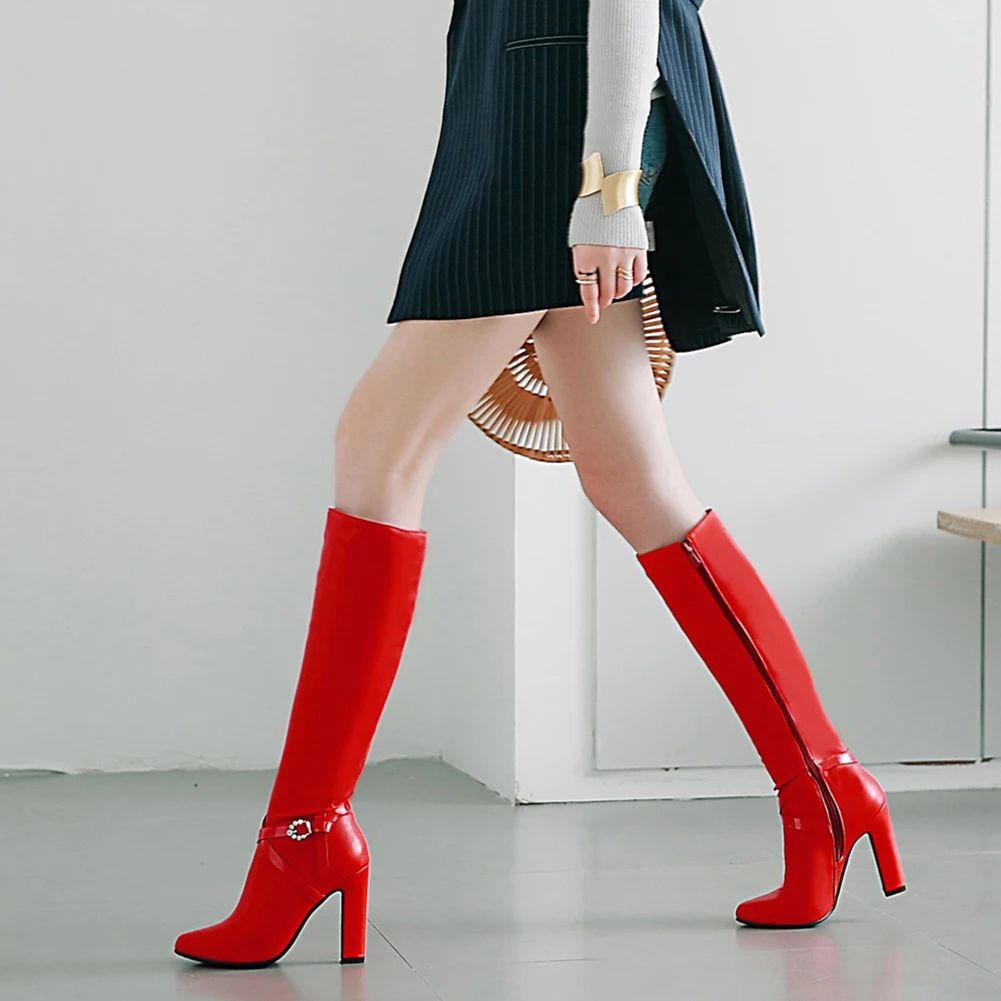 KarinLuna/ г. Прямая поставка, большие размеры 34-43, женские сапоги до колена Модные женские зимние сапоги на высоком каблуке Женская обувь, ботинки