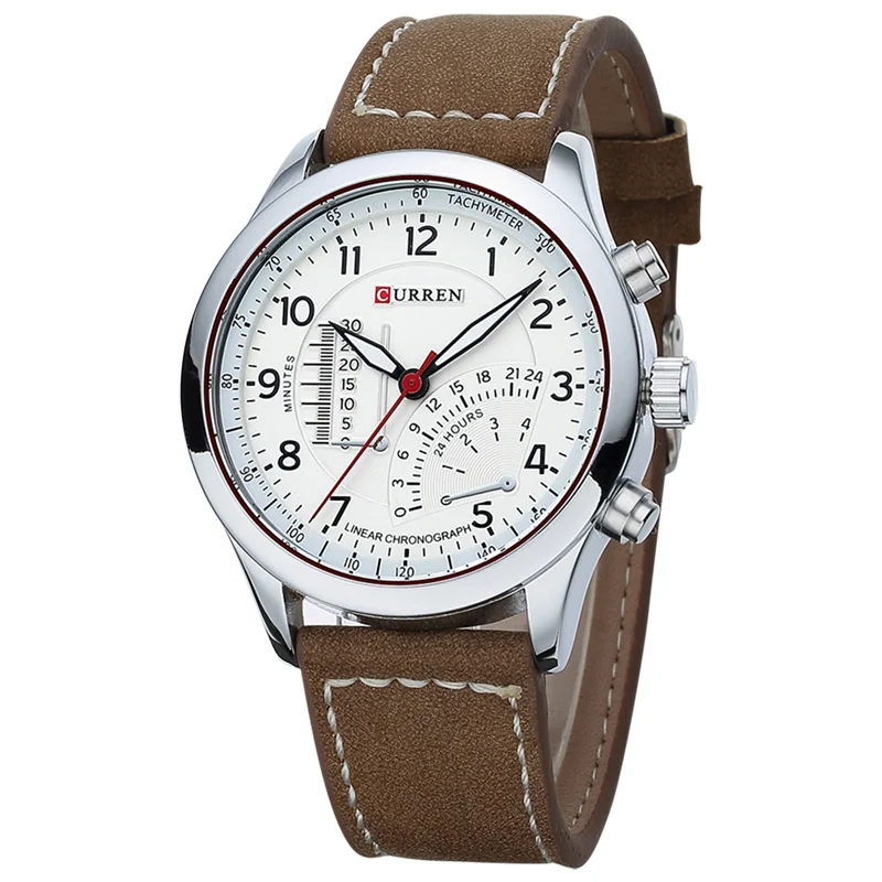 Мужские часы Топ бренд класса люкс мужские кварцевые часы водонепроницаемые спортивные военные часы мужские кожаные часы relogio masculino CURREN 8152 - Цвет: brown white
