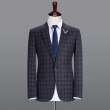 Мужской Блейзер в клетку на одной пуговице, Осенний блейзер с принтом, мужская одежда синего и серого цвета, тонкая свадебная одежда для жениха, деловые мужские куртки