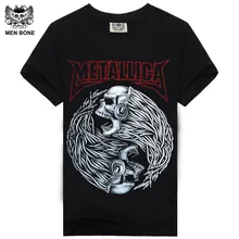 [Mne hueso] camiseta de los hombres negro camiseta 100% algodón metallica impresión del cráneo de metales pesados del rock hip hop clothing negro camisetas cortas(China (Mainland))