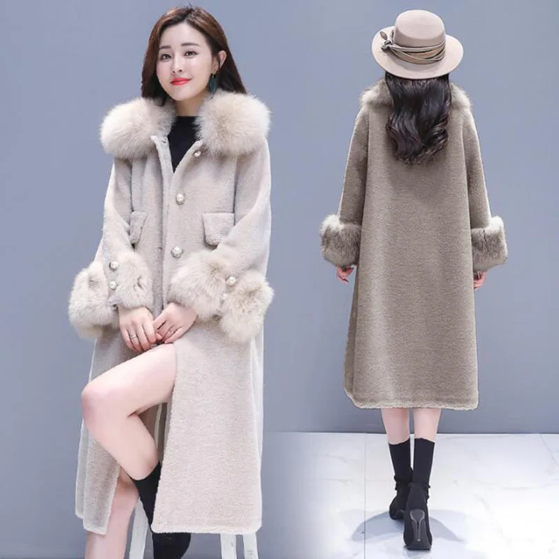 breasted Mode Single Col Veste Laine Manteau Fourrure 2018 Long Beige De Coréenne Pardessus Femmes smoke Hiver Lâche Artificielle Gray Nouveau Y2WIEHeD9b