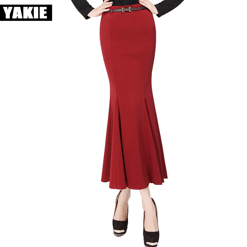 Большие размеры XS юбки размера XXXL Женская длинная юбка Труба Русалка Высокая талия длина по щиколотку винтажные сексуальные юбки красный черный облегающая юбка