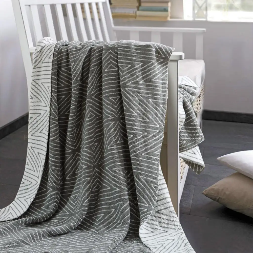 

100% Cotton Knitting Geometric Blanket Printing Blanket double layer throw on Sofa Bed Plane Bedspreads Home textilet