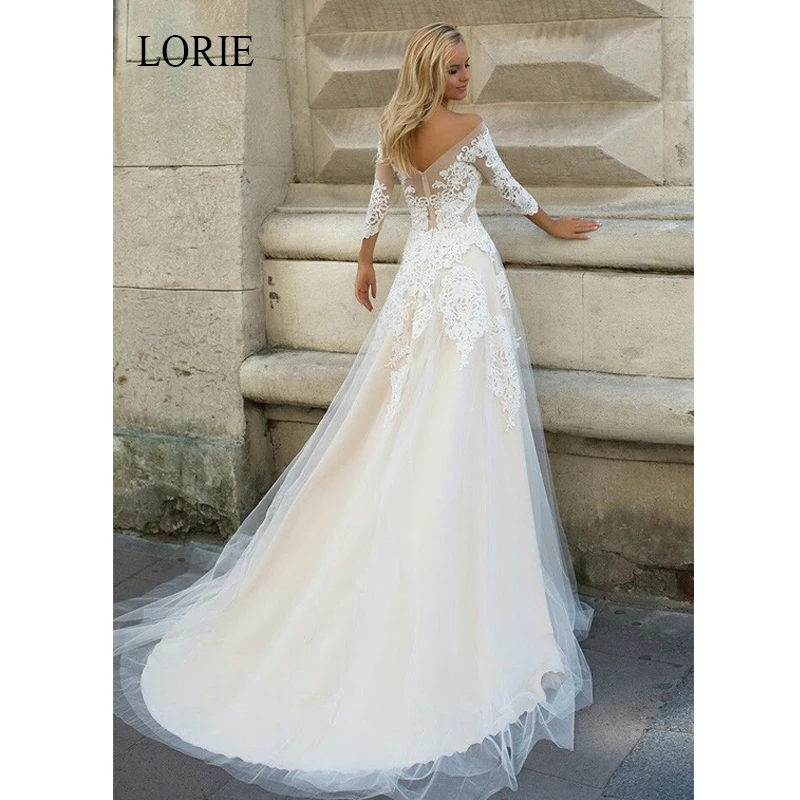LORIE A-Line Свадебные платья элегантные прозрачные аппликации бисером без рукавов свадебное платье с открытой спиной изготовление на заказ, Платья de novia