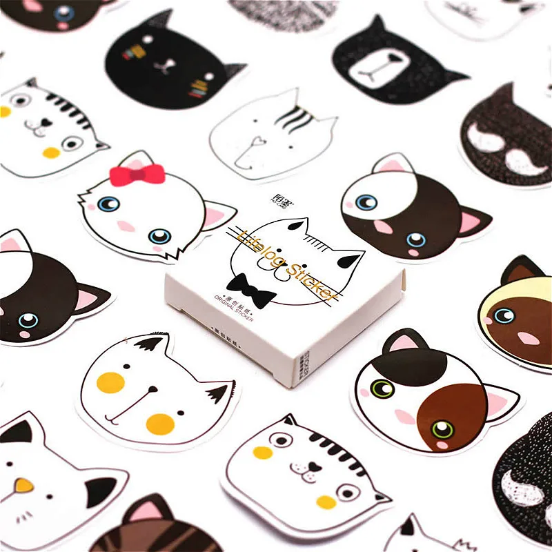 

LOLEDE New 45pcs/set Big Head Cat Stationery Stickers Kawaii Diary Handmade Adhesive Paper Flake Sticker Scrapbooking Stationery