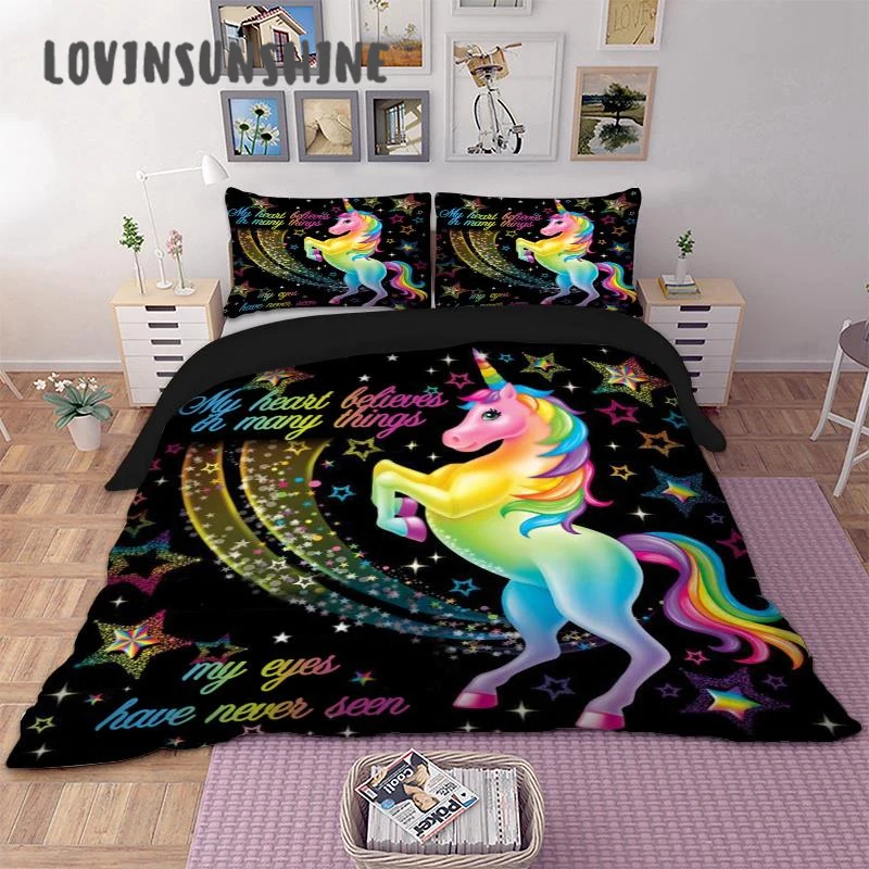 

LOVINSUNSHINE Bed Linen Set Bedding And Bed Sets Home Textile Unicorn cartoon Lovely Kids Duvet Cover Set AB#98