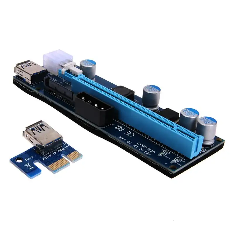 PCI-E 1x to 16x Mining Enhanced Extender Riser Adapter with 4pin 6pin 15pin SATA slot/ sata to 6pin power Cable USB3.0 for miner