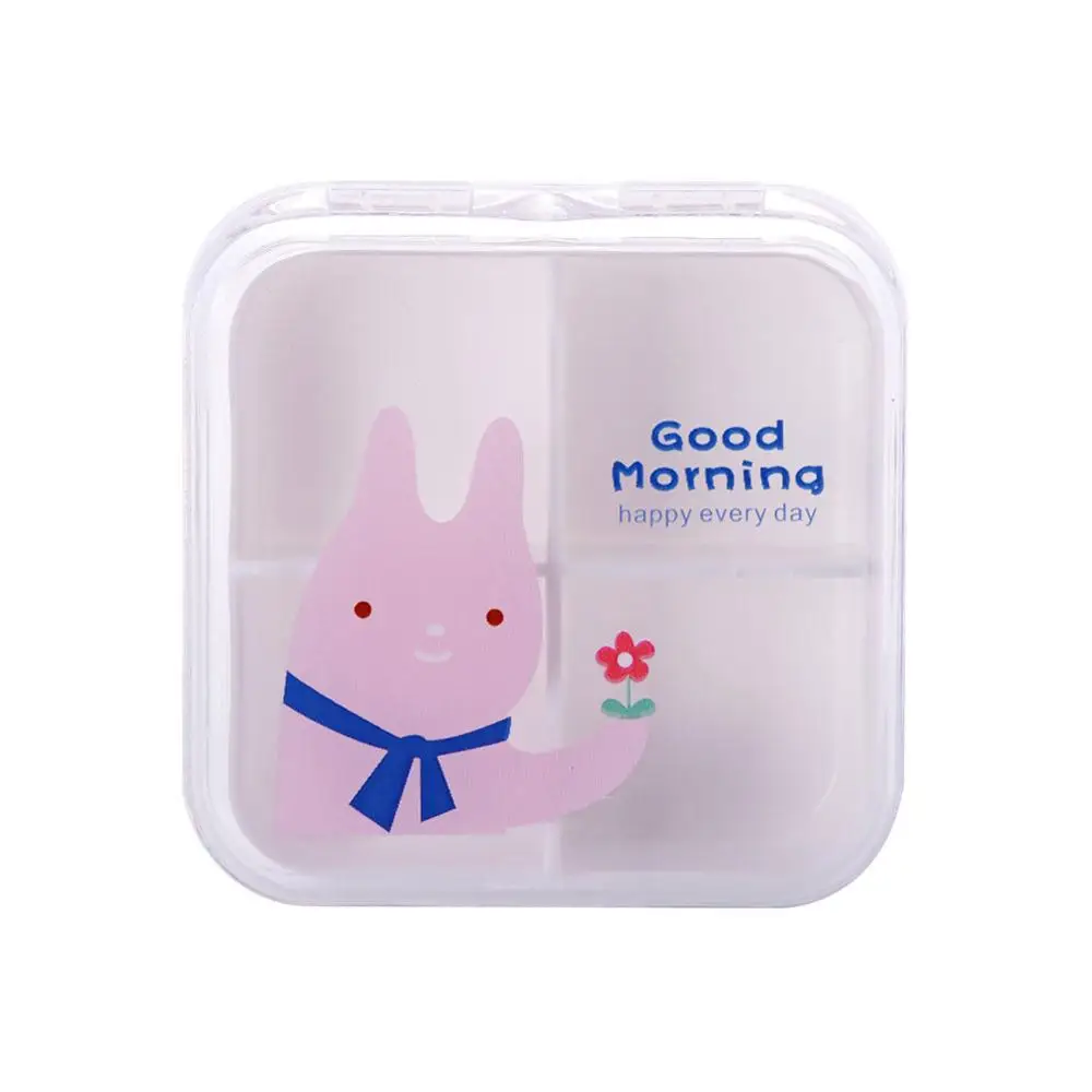 4 слота прозрачный милый мультфильм Мини хранения лекарств Pill Box Портативный Пустой Пластиковый Контейнер Случаи#289777 - Цвет: Pink Rabbit