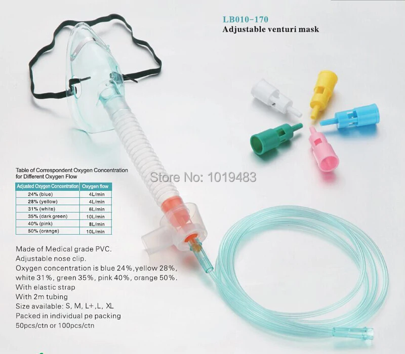 CE&ISO Certificate Adjustable Venturi Mask With Tubing Made Of Medical
