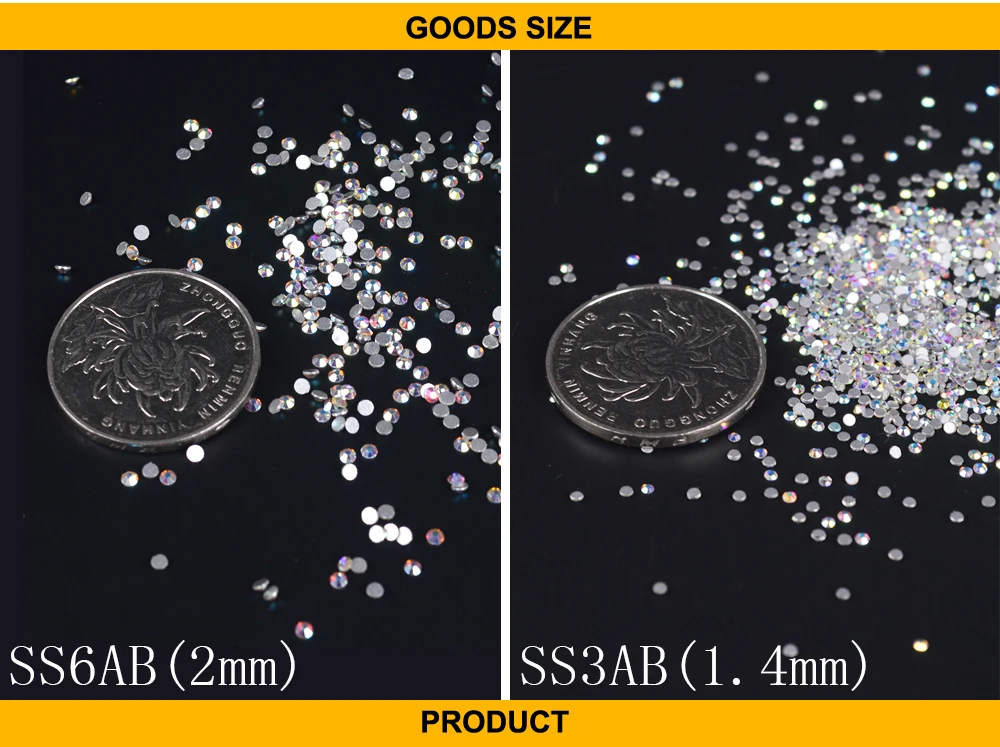 YZWLE, 1 упаковка, всего 1440 шт. SS3 SS6, дополнительные Стразы для ногтей с кристаллами AB, с плоской задней частью, не исправляемые блестящие камни, сделай сам, 3D декор для телефонов