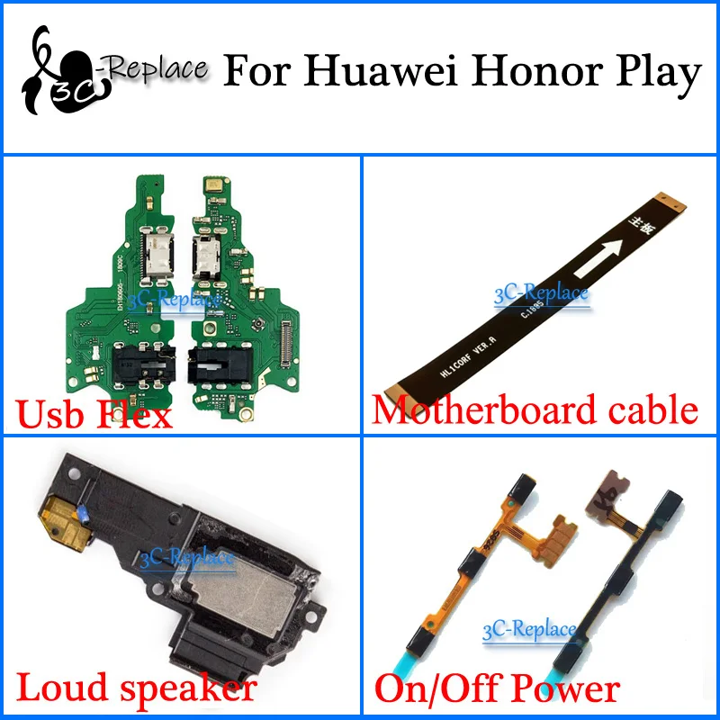 

For Huawei Honor Play COR-AL00 COR-AL10 COR-TL10 COR-L29 Usb Flex Motherboard cable Loud speaker On Off Power Flex Cable