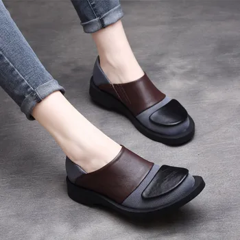 

Women Leather Pumps Lazy Shoes Casual Low Heels Slip On Spring Shoes Genuine Leather Women Brand Pumps Retro Brand Shoe Tyawkiho