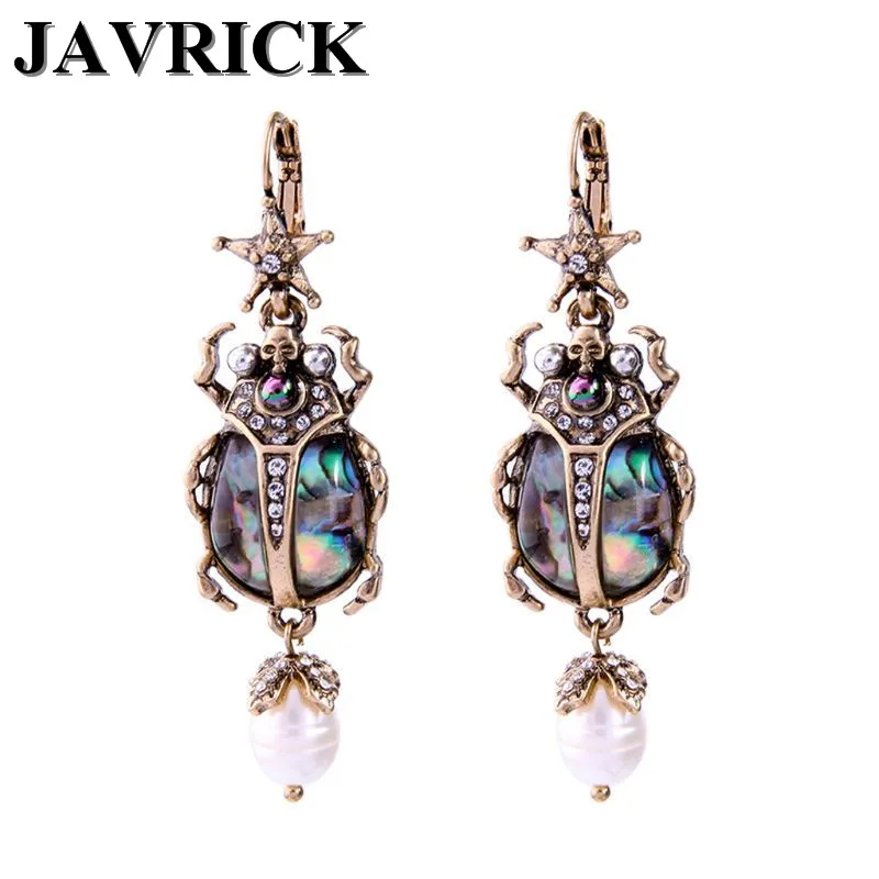 

Natural Abalone Shell Earrings Freshwater Pearl Beetle Drop Earrings For Women