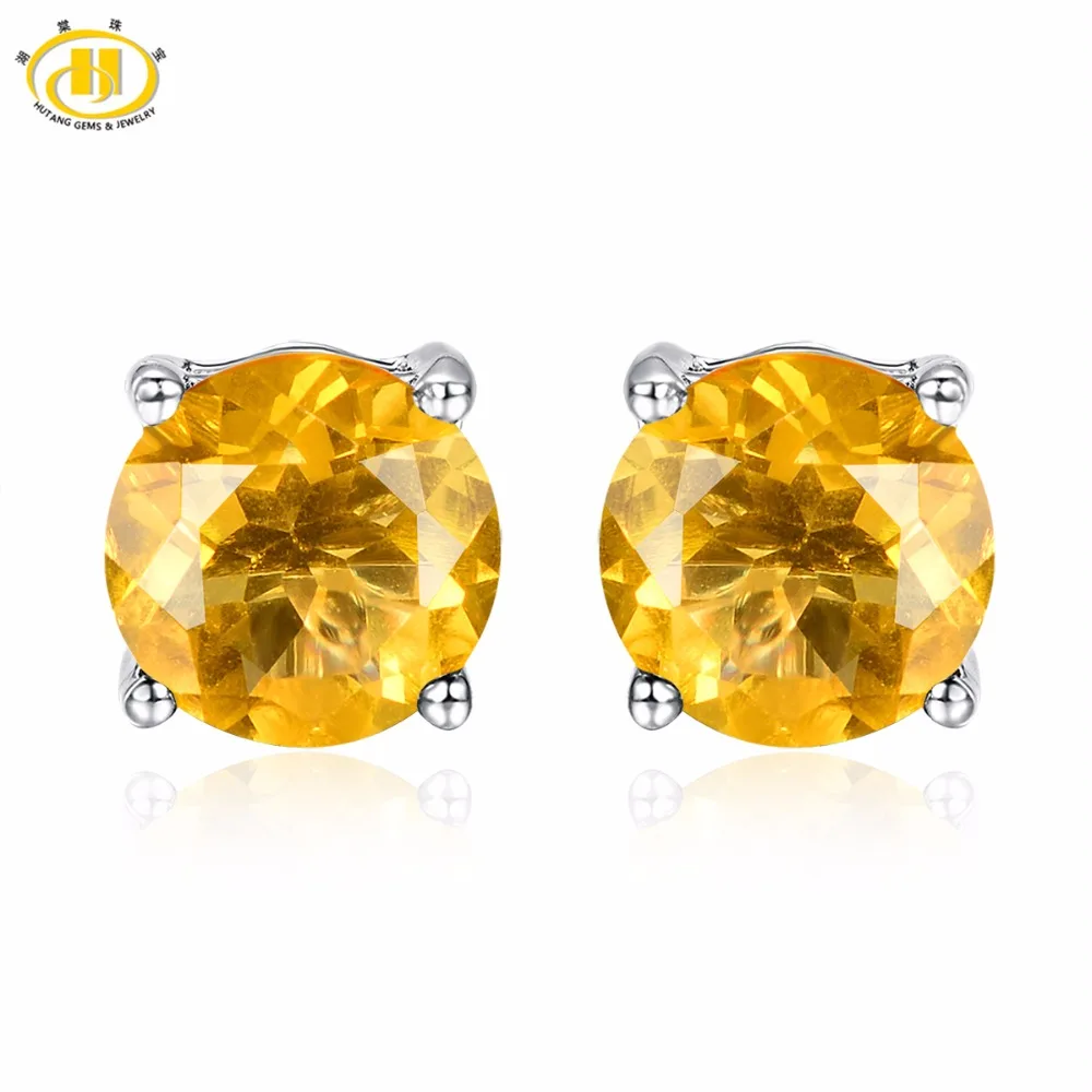 

Hutang Women's Stud Earrings 4.26ct Natural Yellow Fluorite Solid 925 Sterling Silver Fine Elegant Gemstone Jewelry for Gift New