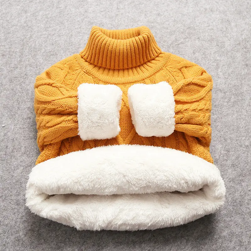 INS/Лидер продаж, Свитера для мальчиков и девочек осенне-зимний теплый свитер для детей возрастом от 1 года до 11 лет двухслойная бархатная утепленная верхняя одежда - Цвет: yellow 2